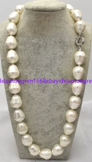 Huge Large Fashion 20Mm South Sea White Baroque Shell Pearl Necklace 18-36 Inch
