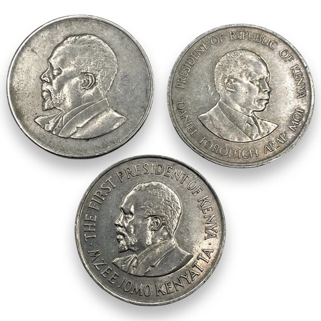 Lot of 3 Types of Kenya 1 Shilling Coins 1966 1975 & 1989 Nice Vintage! #A5294