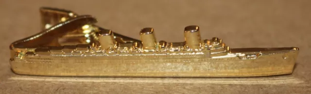 RMS Queen Mary Employee Tie Bar Clip Cunard Line Long Beach CA Gold Tone