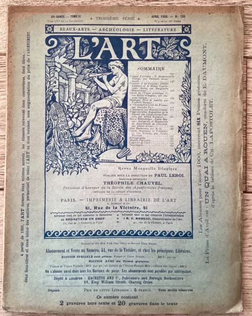 Revue L'ART Numéro 798, avril 1906, avec 2 eaux-fortes originales de Daubigny