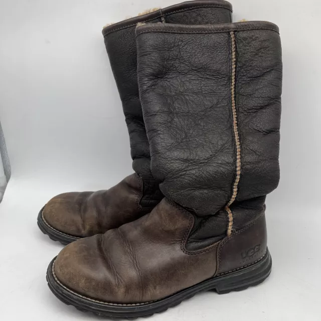Ugg Australia S/N 5490 Women's Brooks Leather/Shearling Brown Tall Boots Size 7