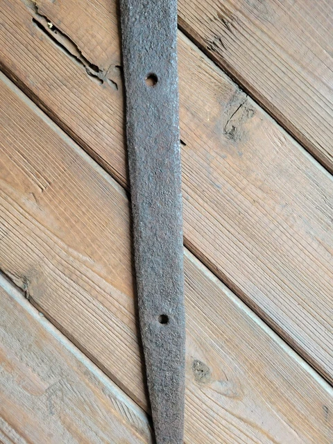 19c Antique Hand Wrought Forged Iron Barn Door Strap Hinges 26" 3