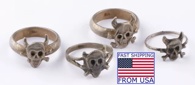 4 German RING Evil Lucifer Devil SATAN DEMON Horns Skull Bone WW2 wwII WW1 wwI