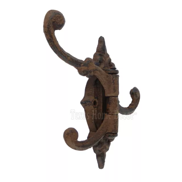Rustic Swivel Hook Fleur De Lis Cast Iron Coat Hat Purse Towel Hanger Victorian 3