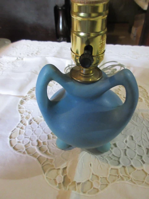 VTG Mid-Cent 1950's Van Briggle Art Pottery Blue Tri-Handled Lamp