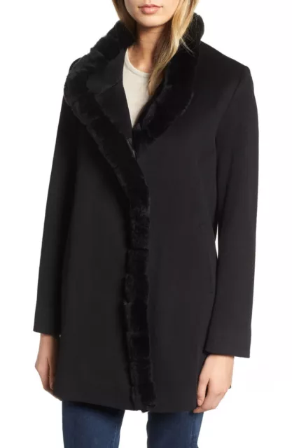 NWT Fleurette Loro Piana Wool Mink Trim Car Coat Genuine Fur Black Size 22 $1495