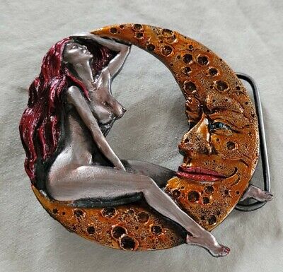 Nude Lady On Moon Face Naked Red Haired Woman Belt Buckle Usa Made Bergamot New