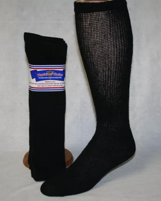 12 Pairs Mens Black Physician's Choice Over The Calf Diabetic Crew Socks 9-11