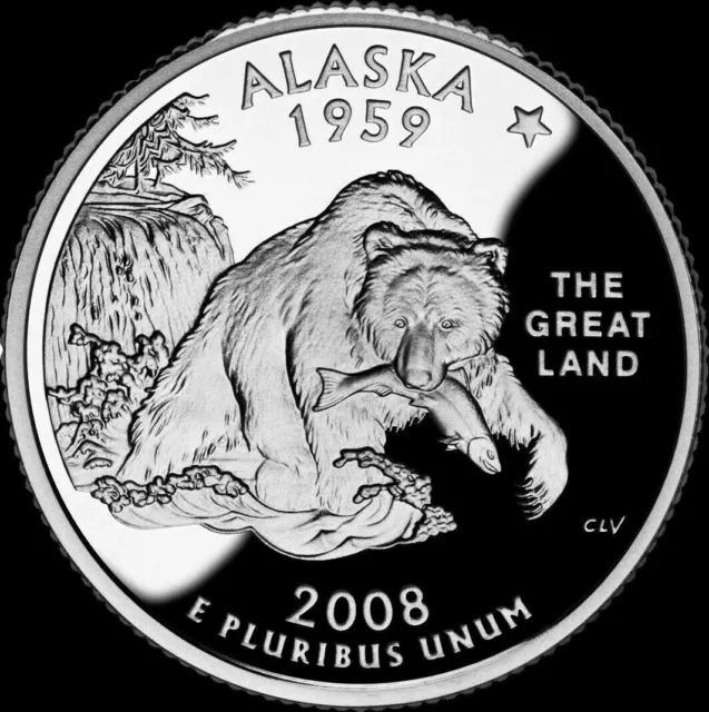 A 2008 S Alaska 90% SILVER Deep Cameo "PROOF" State Quarter US Mint Coin!