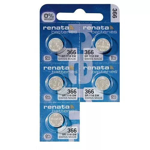 5 x Renata 366 SR1116SW 47mAh 1,65mm x 11,6mm Uhrenbatterie Knopfzelle 1,55 V**