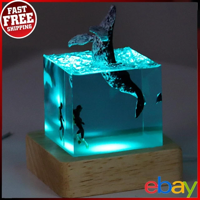 WHALE DIVER NIGHT Light Cube Resin Decorative Marine Whale Decor Home