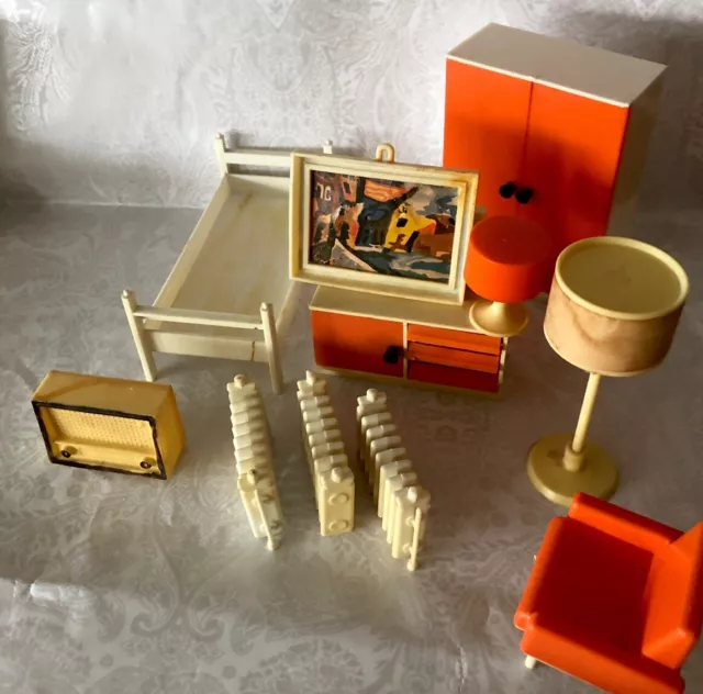 50-60er Jahre Schlaf 🛏 Zimmer *in Orange *Möbel *Puppenstube *Puppenhaus Möbel