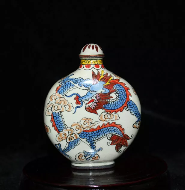 Old Chinese Cloisonne hand-painting Dragon phoenix Snuff bottle w Qianlong Mark