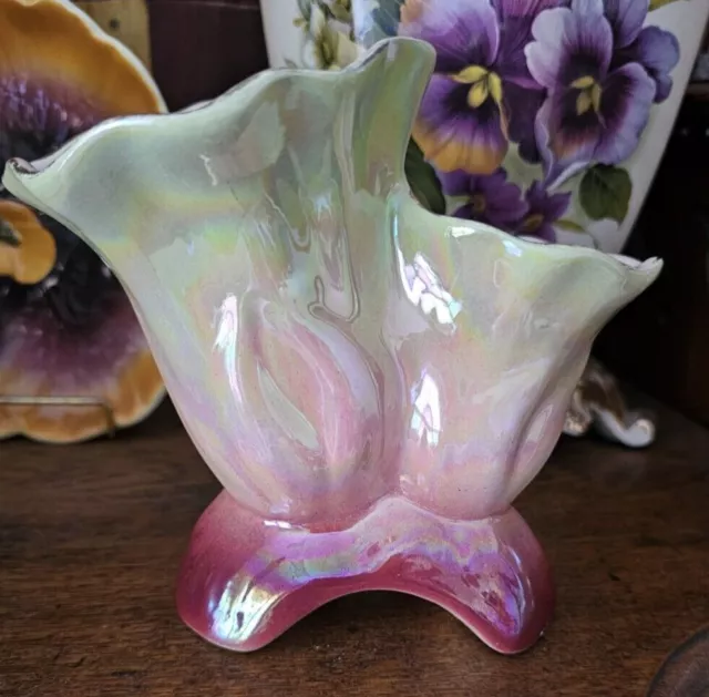 Vintage Raynham? Double Flower Lustre Ware Vase - Australian Pottery