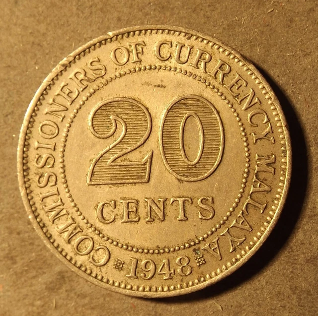 Commisioners Of Currency Malaya 20 Cent Coin Dated 1948 A Little Grubby