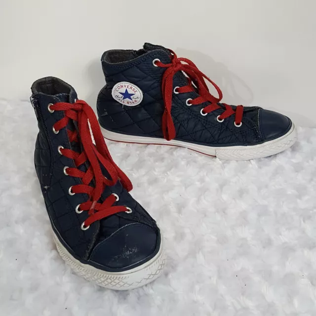 Converse All Star High Top Kids 4 Chucks 650681C Blue Quilted Zip Lace Youth