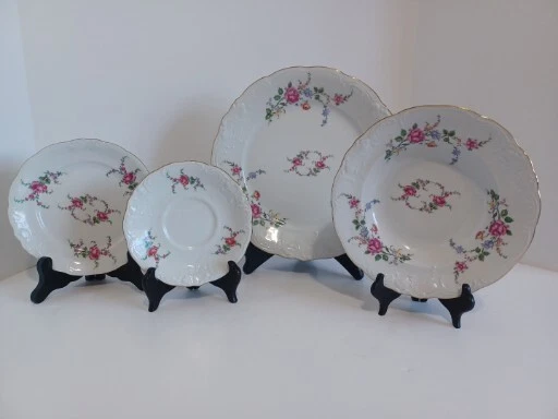 Wawel Poland Dinner Setting 4 Pc Pink Rose Spring Garden Flower Vintage New
