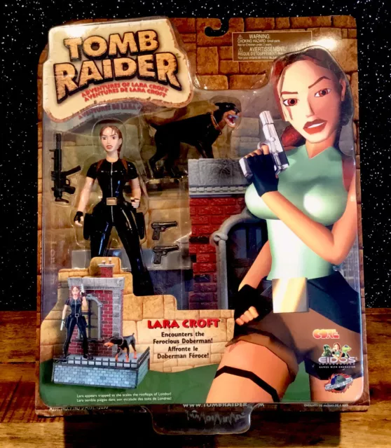 RARE PLAYMATES Adventures Of Lara Croft Tomb Raider & Doberman Action Figure Set