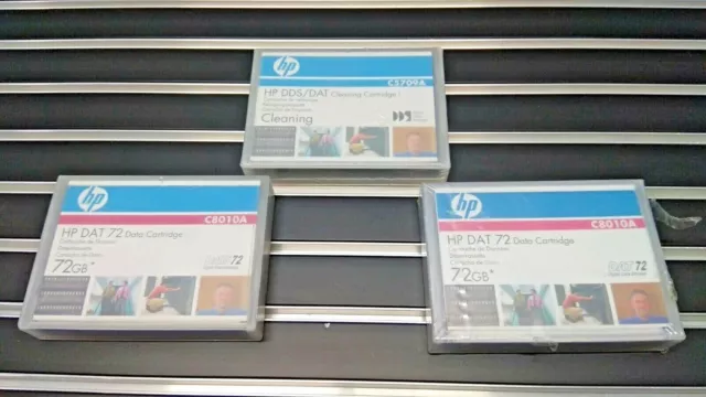 2 cartuchos de datos HP DAT72 C8010A, uno está sellado/cartucho de limpieza...