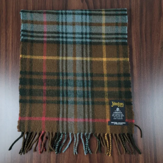 Johnstons of Elgin Scarf Knit Scotland Lambswool Muted Hunting Stewart Tartan