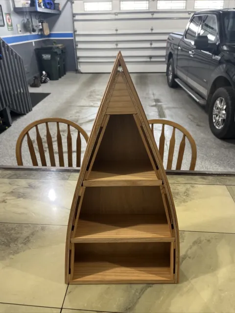 24” Tall Wooden Row Boat Canoe Wall 3 Tier Display Shelf 13” Wide At Base 3.5” D
