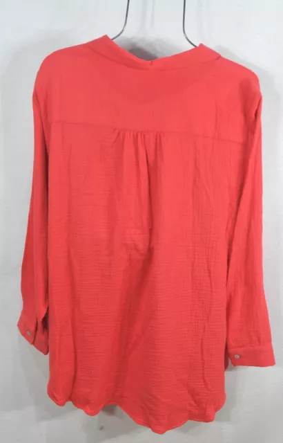 Jones New York Womens 2X Bright Red Orange Crinkle Gauze Cotton Tunic Top Blouse 2