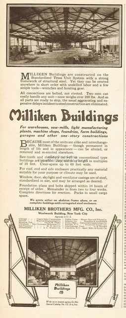 1921 Milliken Brothers Mfg Co New York NY Building Truss Unit System Vintage Ad