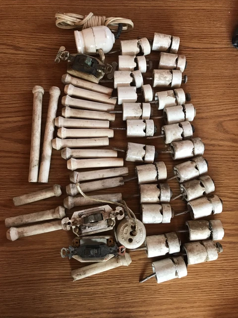 Vintage Ceramic Porcelain Knob Tube Electric Phone Insulators LOT of 10 + Extras