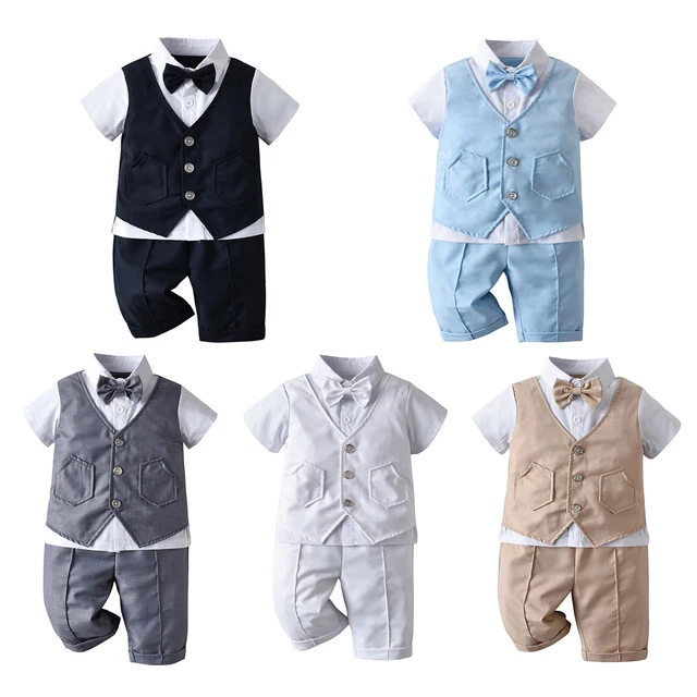 Set abito festa bambino finto gilet camicia top pantaloni tuta estiva