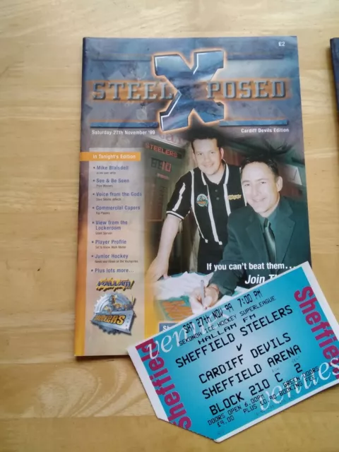 1999/2000 Sheffield Steelers V Cardiff Devils Ice Hockey 27/11/99 + Ticket