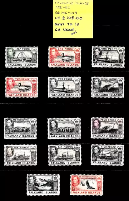 TBSUK5010 Falkland Islands 1938-50 Mint to 1s CV GBP 108.00