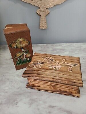 Vintage Hand Made Wood Jewelry Boxes Decoupaged Mushroom & Leaves