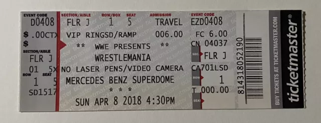 WWE Wrestlemania 34 Ticket Stub - Ronda Rousey debut - Asuka steak ends - WWF