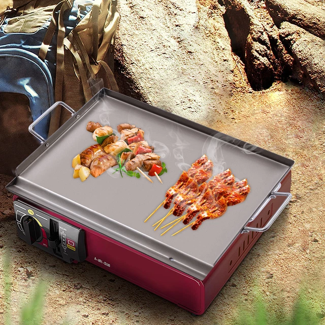 Grillplatte BBQ Grillaufsatz 58x40cm Bratplatte Griddle Edelstahl Mit Griffe