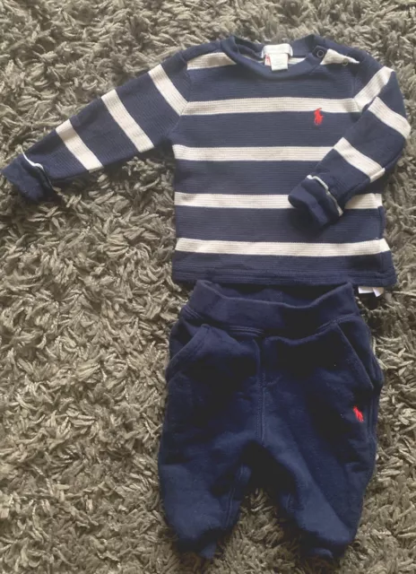 Ralph Lauren Baby Boys Striped Tee & Navy Joggers Set 3-6 months