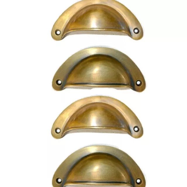 4 heavy shell shape pulls handle antique solid brass vintage 4" vintage style B 3