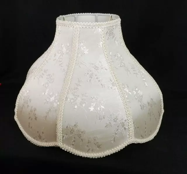 Large Scallop Bell Lamp Shade - Ivory Sateen Floral Damask Brocade Victorian 17"
