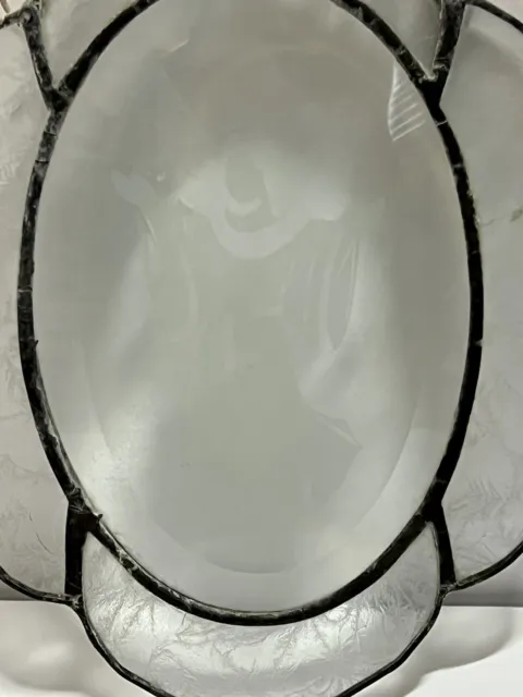 Antique Etched Glass Lead Filled Sun Catcher Clear With White Angel Jesus Figure 3