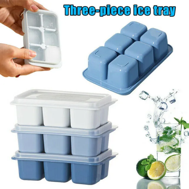 3 Pack Silicone Ice Cube Trays with No-Spill Lids, Easy-Release, for Freezer UK