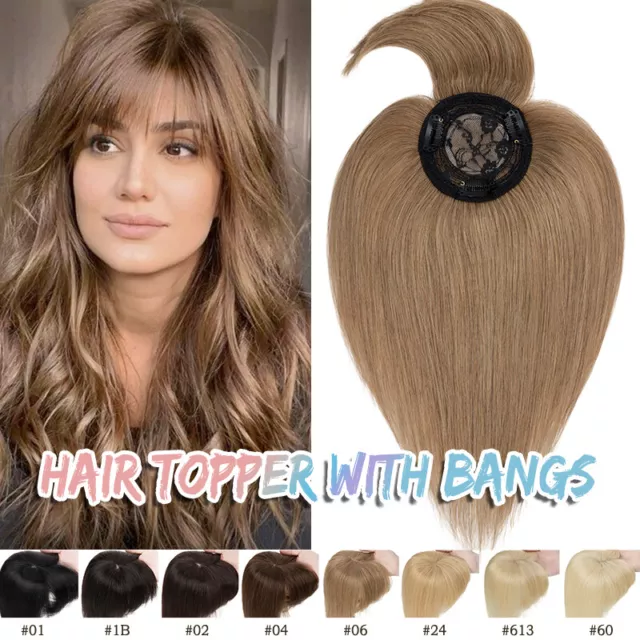 Clip In Human Hair Topper with Bangs for Women Hairloss One Piece Toupee Wiglets