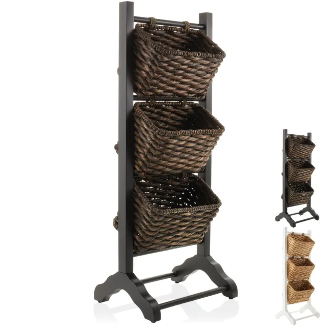Wooden 3-Tier Cubby Rack Stand with Storage Baskets
