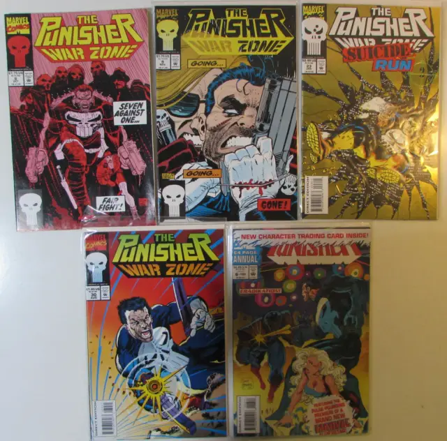 The Punisher War Zone Lot of 5 #8,9,23,30,Annual 6 Marvel (1992) Comics