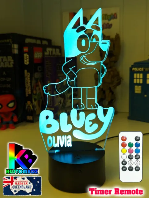 Bluey Personalised Name Kids Cartoon 3D Led Usb Night Light Lamp 7 Colour Remote