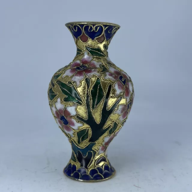 Vintage Oriental Hand Made Cloisonné Metal Miniature Vase Gold, Green, Blue,Pink 2