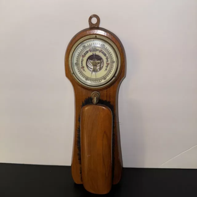 Vintage Rare West Germany Wood Wall Hanging Barometer Temperature Brush