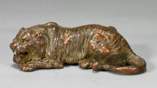 2" Old China Dynasty Pure Bronze Fengshui 12 Zodiac Year Tiger Animal Sculpture