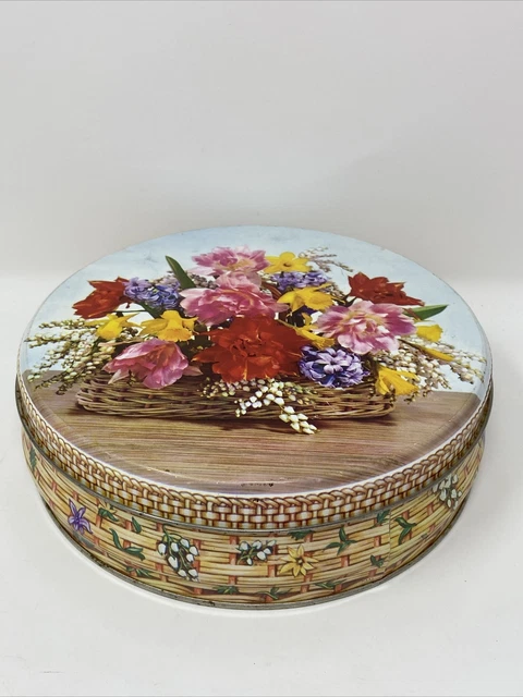 Vintage W & R JACOB Co. Biscuit. TIN Liverpool England BASKET OF FLOWERS