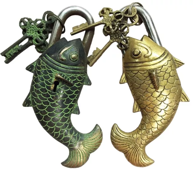 Fish Design Temple Lock Metal Hardware Old Vintage Decor/ Patina Or Brass