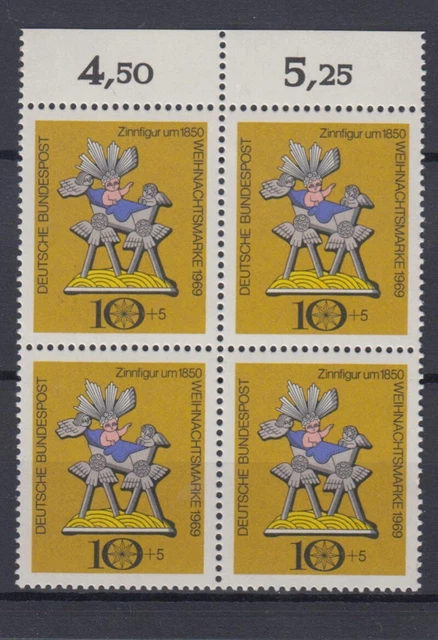 Bund 610 4er Block mit Oberrand Weihnachten 10+ 5 Pf postfrisch