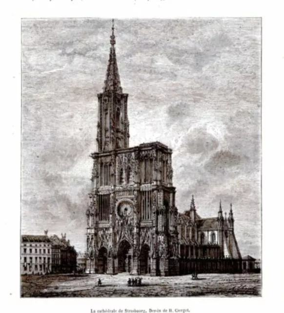 GRAVURE SUR BOIS 19ème CATHEDRALE DE STRASBOURG